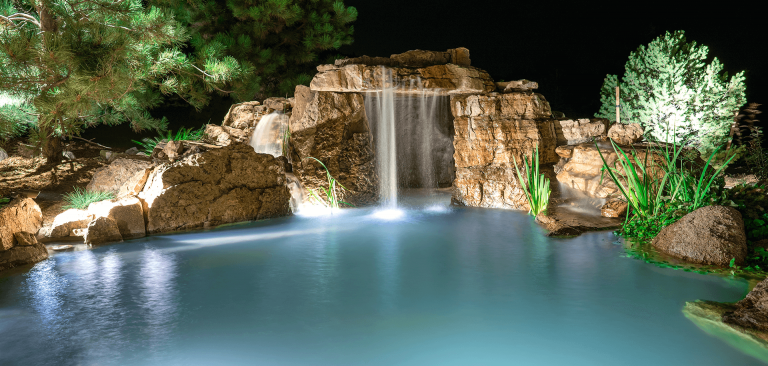Waterfall with Grotto and Underwater Lighting